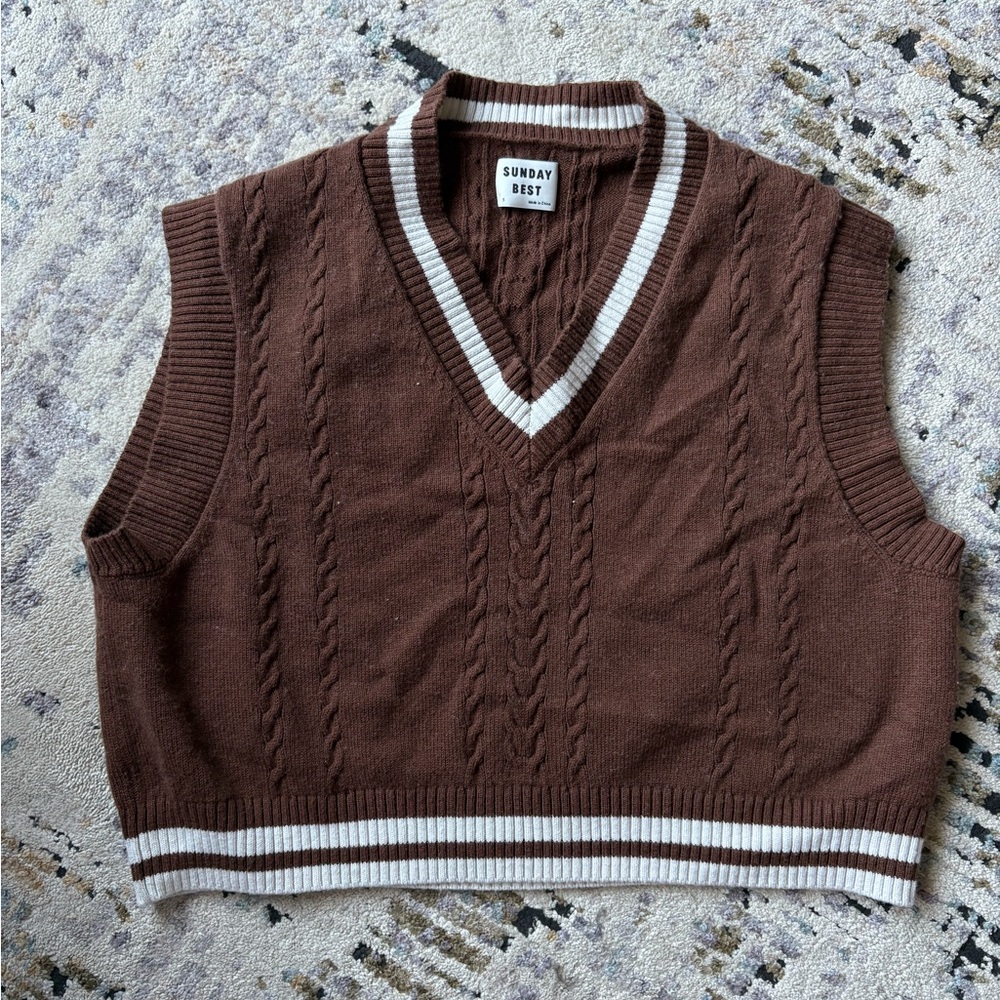 Sunday Best Sweater Vest, Brown And White, Merino Wool